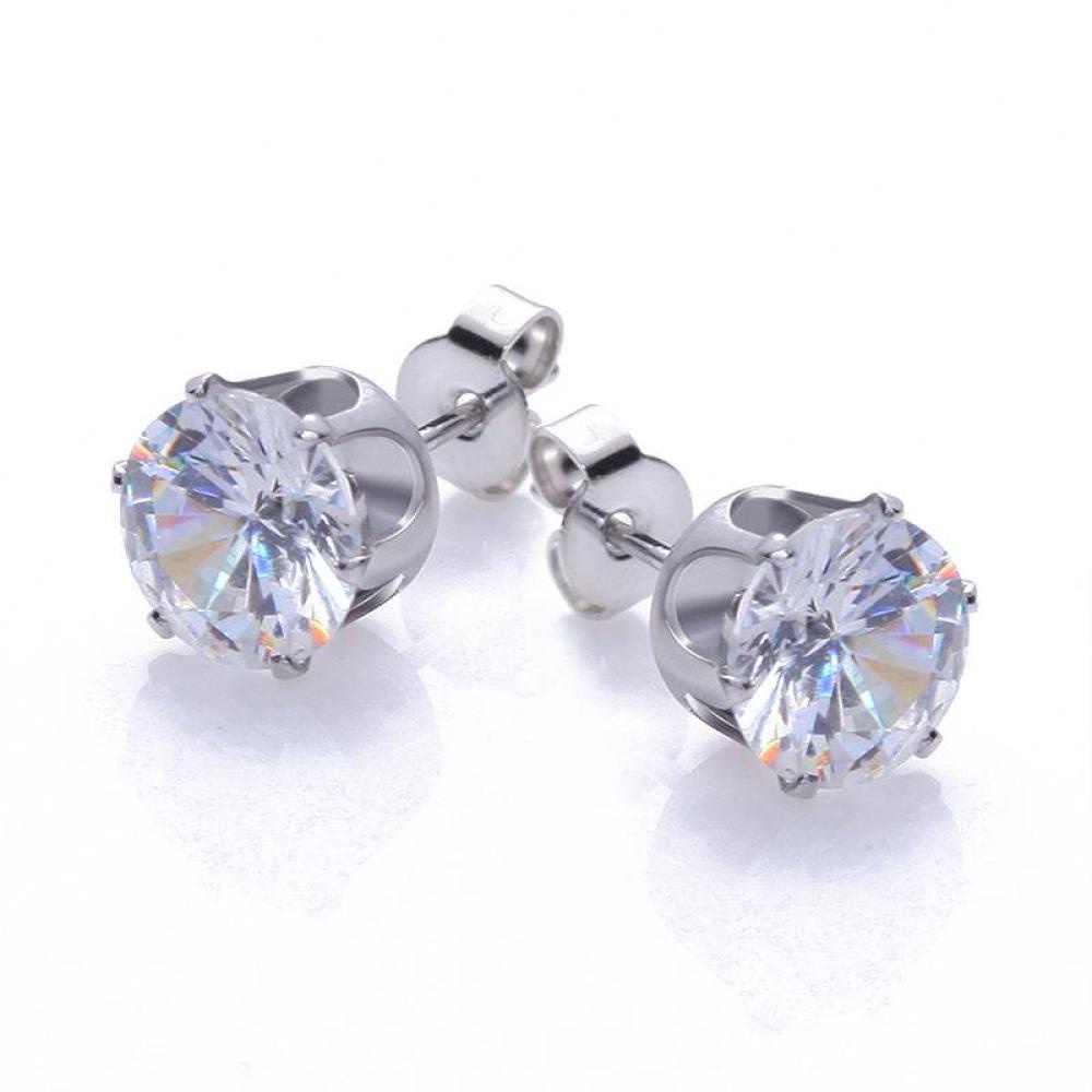 Timekey 6 Pasang / Set Anting Tusuk Stainless Steel Hias Kristal Zircon Bulat Untuk Pria / Wanita A4K5