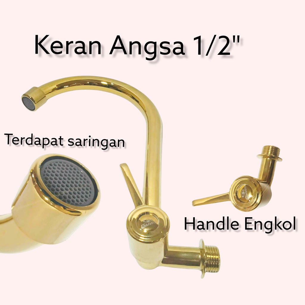 Jual Keran Angsa Gold Kran Angsa Wastafel Gold Keran Angsa Engkol Gold Kran Sink Gold Kran 1554