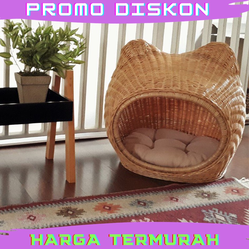 Kandang Rumah Kucing Anjing Hellokty Rotan Alami Termurah