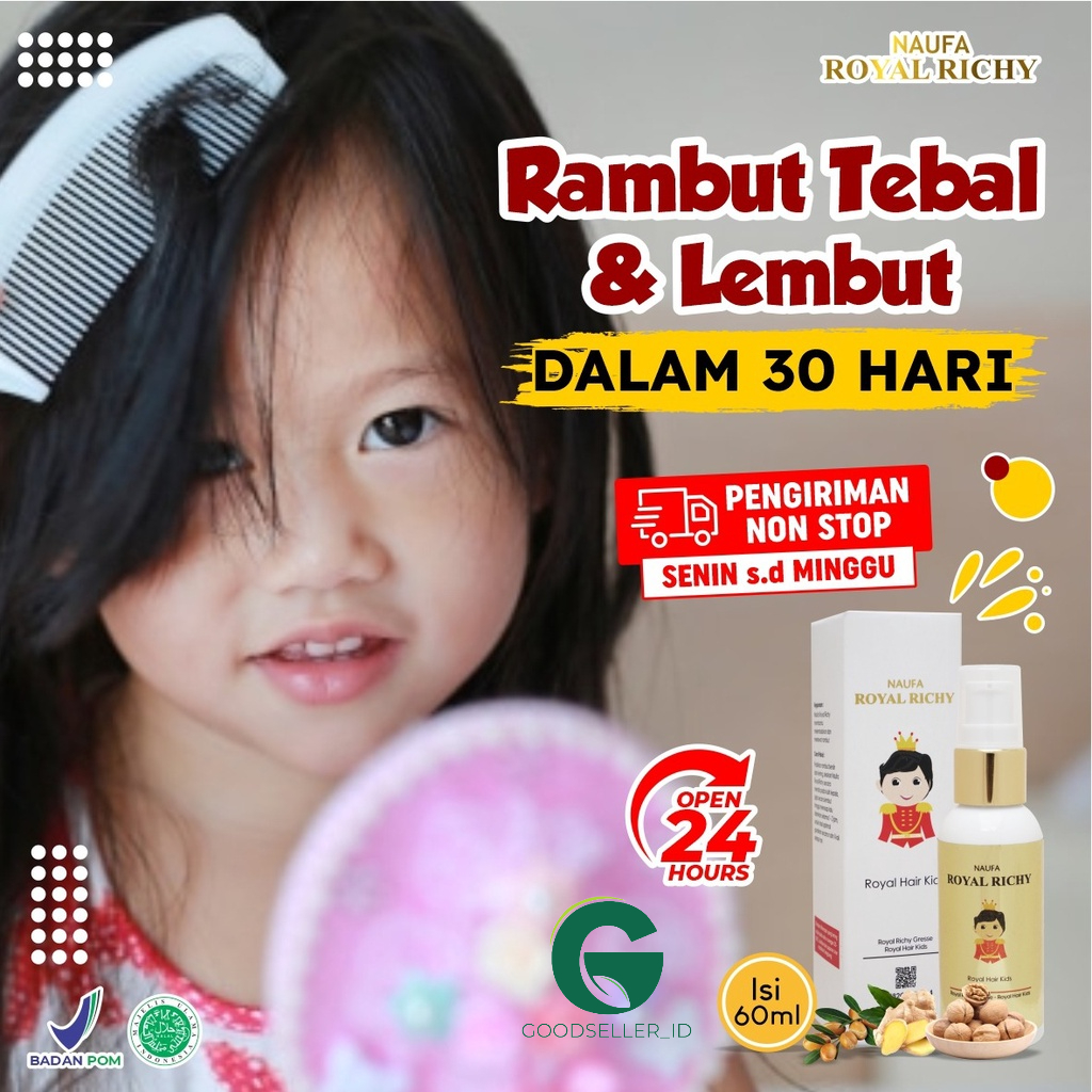 Naufa Royal Richy Hair Serum Penumbuh Pelebat Penyubur Rambut Bayi Anak - Minyak Kemiri Cegah Kerontokan &amp; Ketombe Isi 60ml