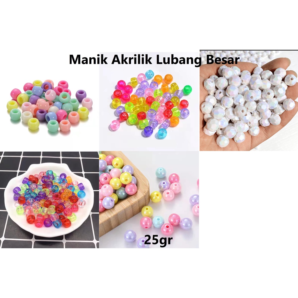 Manik-manik Lubang Besar Akrilik Bulat Manik-manik Berwarna-warni Harga/25gr