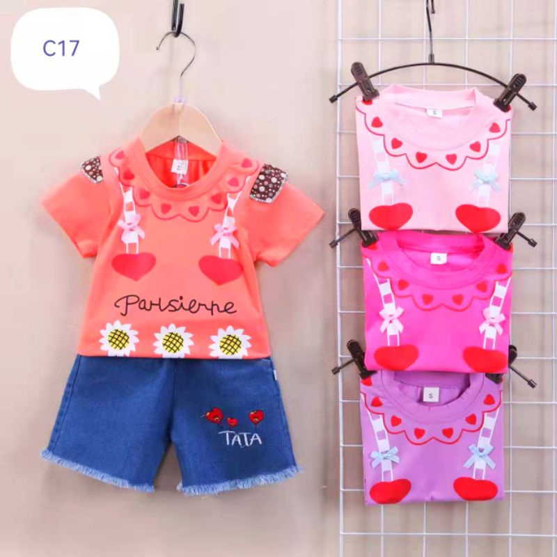 Setelan celana pendek anak cewek import 0-4 tahun / Setelan hotpant rawis anak perempuan  import 0-4 tahun / Baju anak import / Pakaian anak import  uisa 0-4Tahun