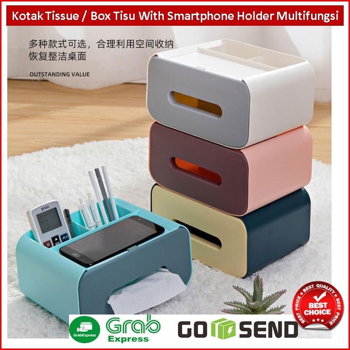 Kotak Tissu / Box Kotak Tissu Multifungsi Model 2 Slot with holder smartphone