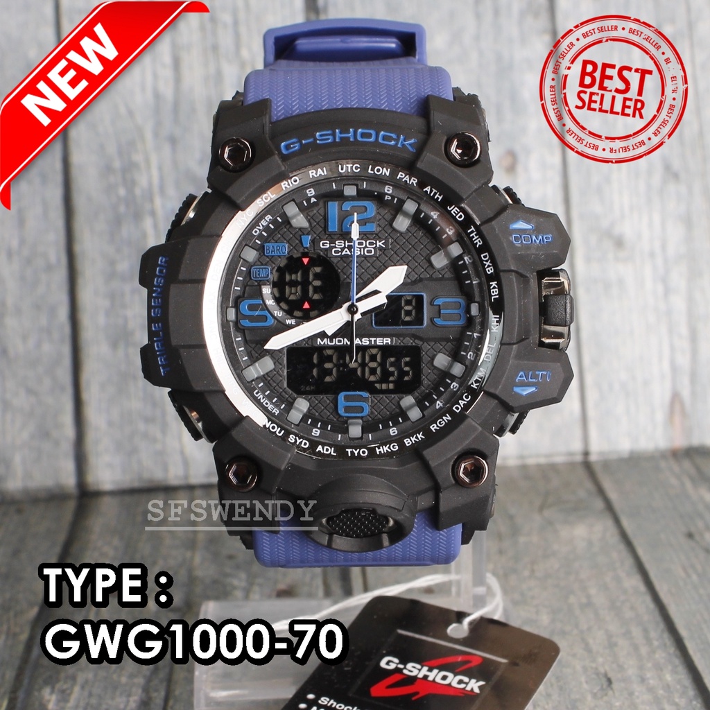 Jam tangan pria G Shock GWG-1000 Hijau merah biru hitam army mud-master dual time digital anti air sporty