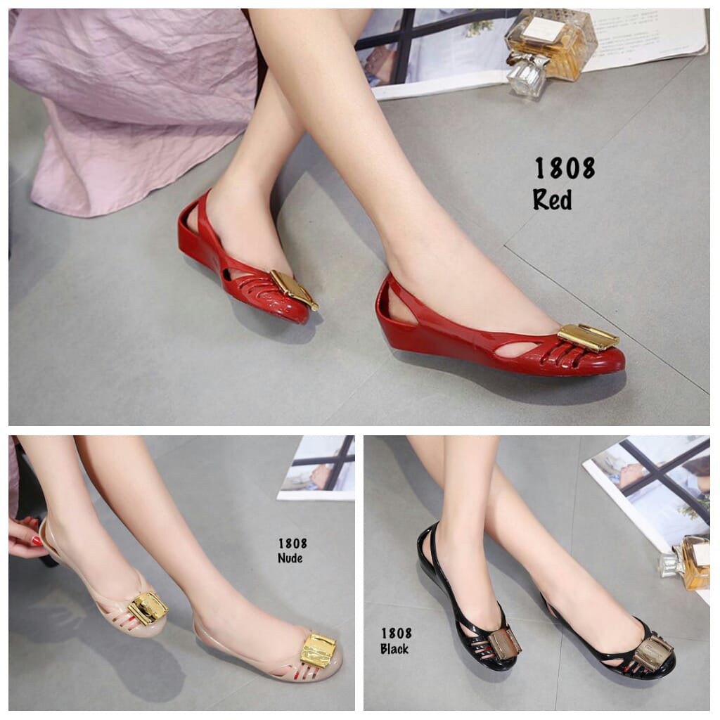 ✨ COD ✔️ SEPATU WANITA FLATSHOES 1808 90F JELLY SHOES 100% ORIGINAL WANGI LENTUR CANTIK RINGAN KUALITAS IMPORT ANTI SLIP