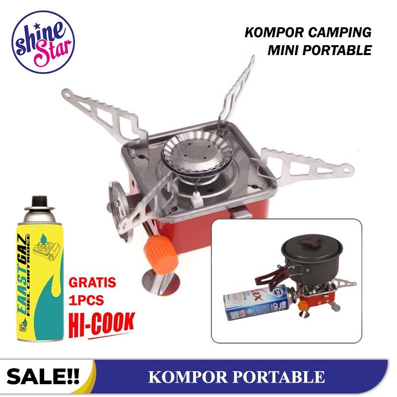 SHINE STAR - Kompor Camping Gas Kotak Mini Portabel Stove Mini Alat Masak Gunung Free 1Tabung Gas Hi Cook + Tas