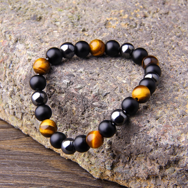 Natural Stone Jewelry Black Obsidian Hematite Tiger Eye Beads Magnetic Therapy Hematite Anti-Fatigue Slimming Stretch Bracelet Bracelets Women &amp; Men For Magnetic Health Protection 8 10MM