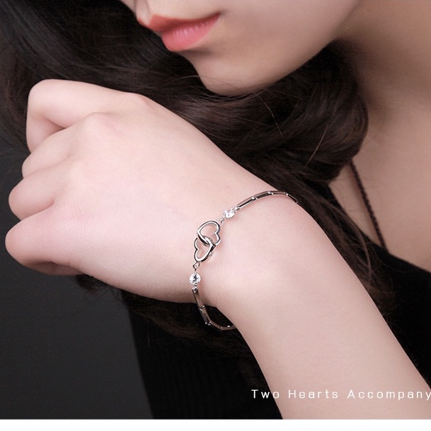 Gelang Desain Hati Ganda Bahan Stainless Steel Untuk Aksesoris