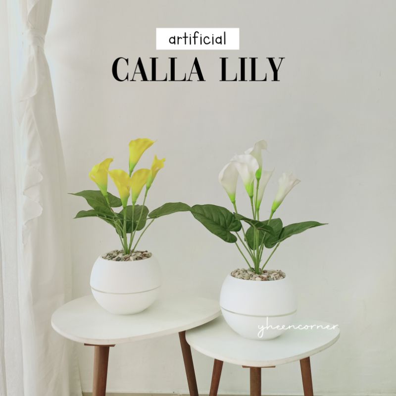 Artificial Calla Lily Set Vas / Bunga Calla Lily Dengan Pot Bola Jumbo