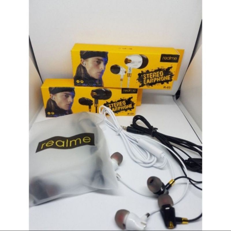 Hf Handsfree Headset REALME Chroome R03 Kabel Batik Powerfull Bass Murah