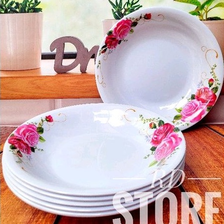 PEOMO 6.PCS PIRING MAKAN CEKUNG MELAMINE MOTIF ROSE