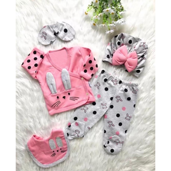 PAO PAO set Babeebabyshop baju celana slaber bib topi sarung tangan kado lahiran bayi anak cewek perempuan lucu BONA