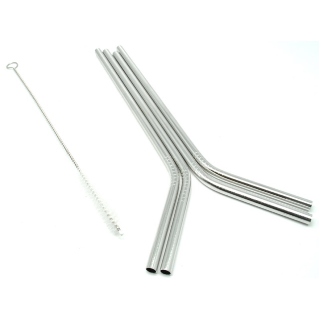 Bending Straw Stainless Steel Capillary 4 Pcs / Sedotan - Silver