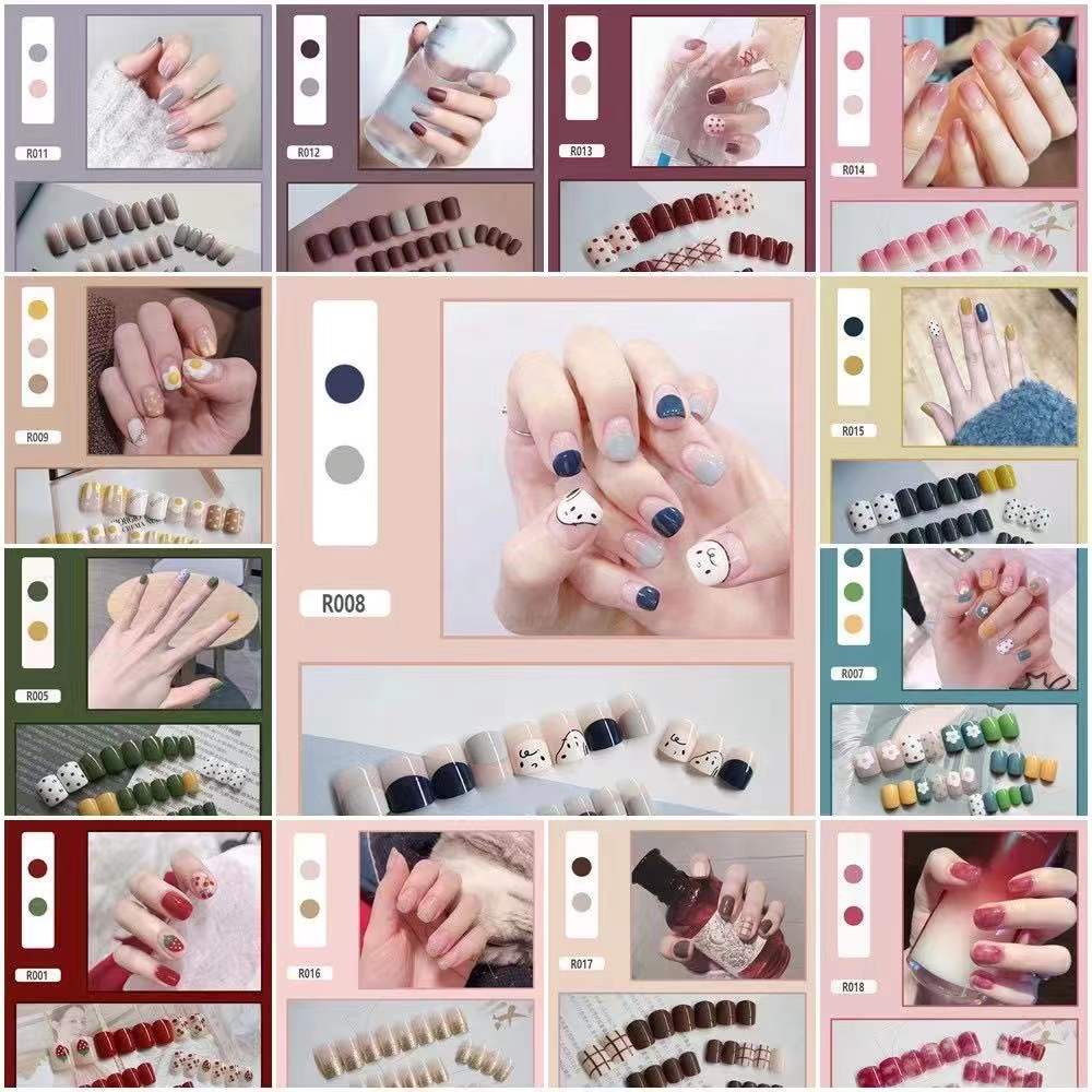 LK13151-LK13204 Tempelan 24Pcs/Set Kuku Palsu Imitasi berikut lem D60 nail Nail Art Nail Care kuku palsu 3d