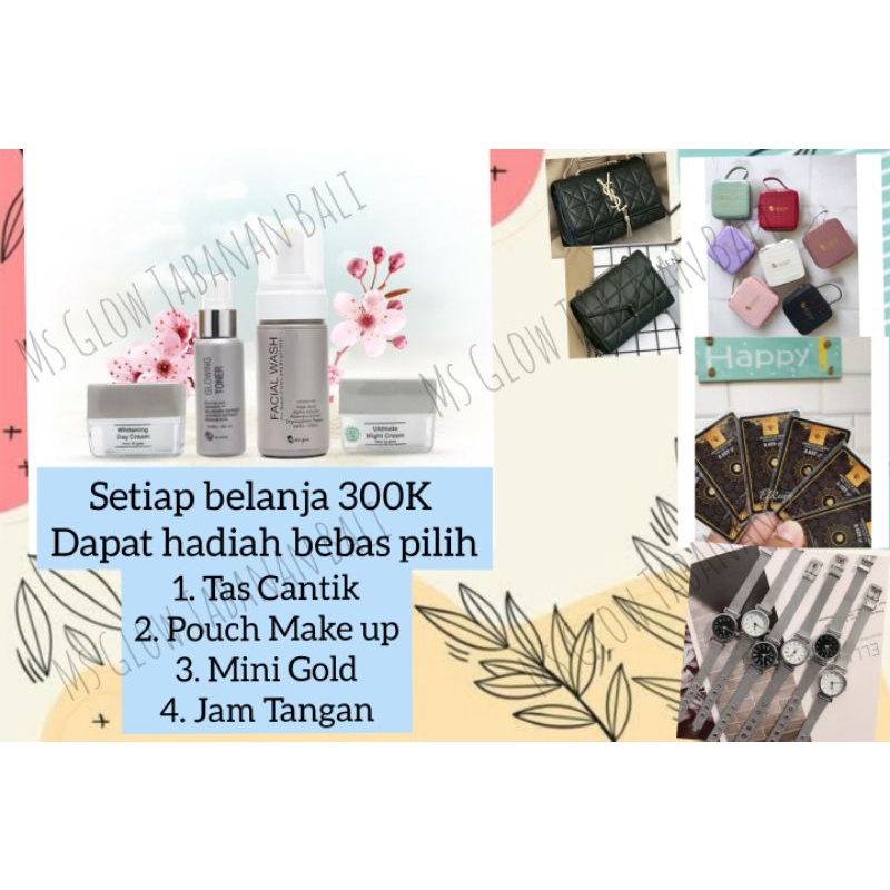 Paket Ms Glow original gratis tas cantik | emas mini| jam tangan | selimut