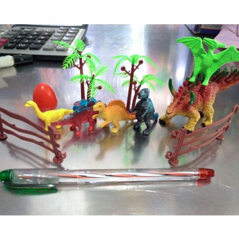 Mainan Dinosaurus Set 6 Dinosaurus 2 Pohon  2 Pagar + Telur