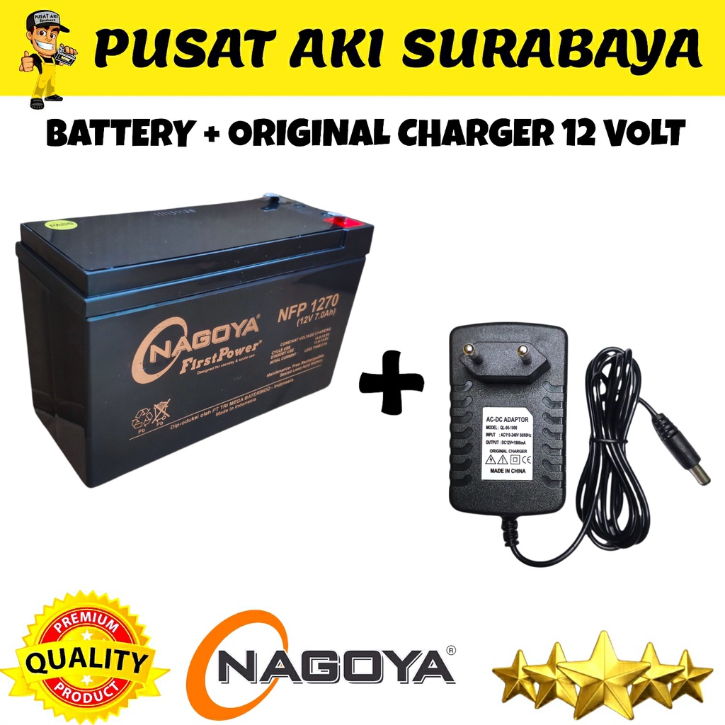 BATTERY NAGOYA 12V 7AH CHARGER ADAPTOR 12 VOLT BATERAI VRLA EMERGENCY LAMPU GEROBAK INVERTER DC MOBILAN AKI ANAK RIDE ON CAR TOYS PLIKO PMB UNIKID YUKITA