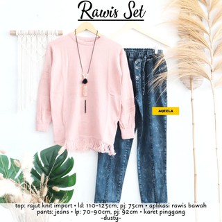 Rawis set setelan sweater  dan  celana  jeans casual 