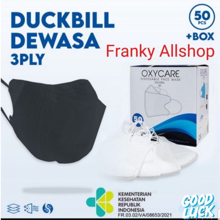 MASKER DUCKBILL OXYCARE 3 PLY EARLOOP PREMIUM HITAM ISI 50 PCS / MASKER DUCKBILL OXYCARE DEWASA 3 PL