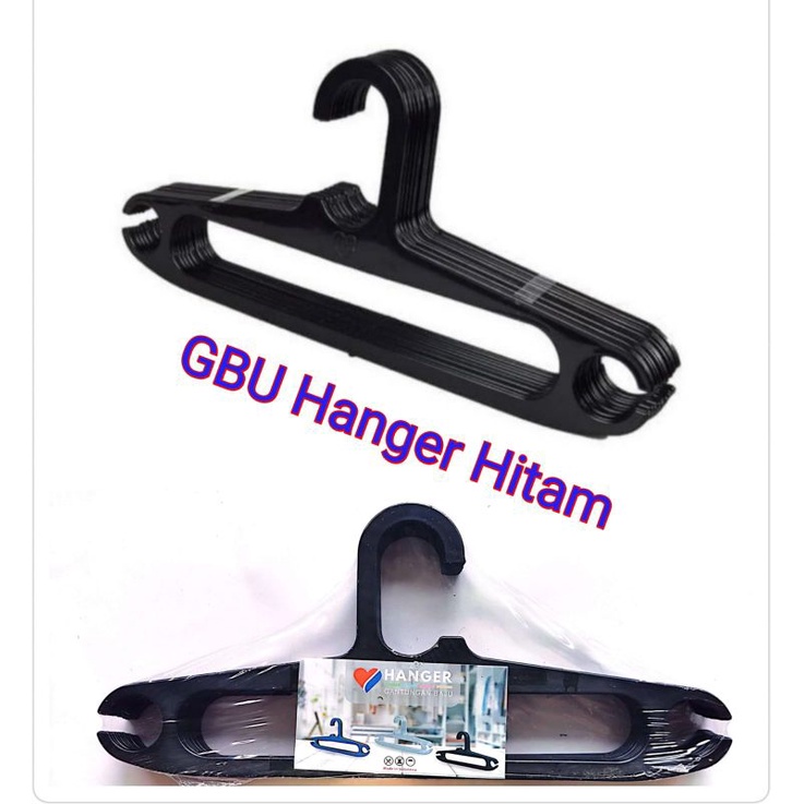 GBU Plast Hanger Baju Hitam Besar Tebal isi 10