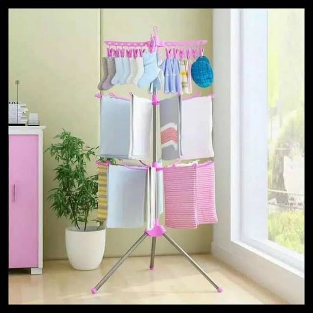 Rak jemuran baju bayi / rak jemuran menara lipat / hanger jemuran baju lipat merk SHENAR