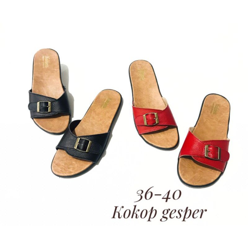 Sandal Kulit Wanita asli Sukaregang Garut model Kokop Gesper
