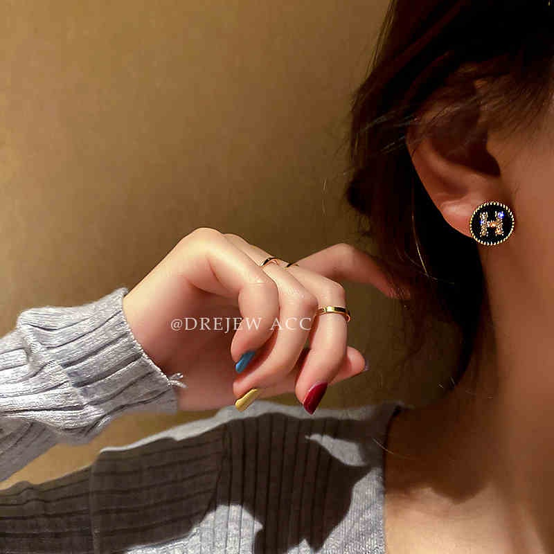 Anting 925 Silver Needle Bentuk Huruf H Untuk Wanita