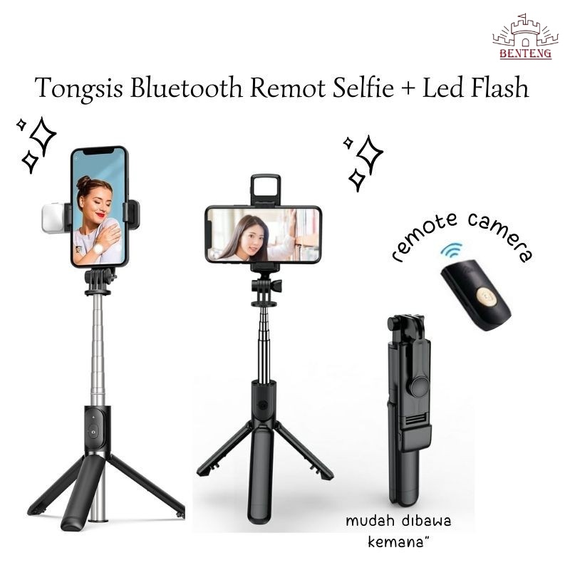 JC08 - LED Selfie Stick Bluetooth Tongsis Remot Tripod Hp 3 In 1