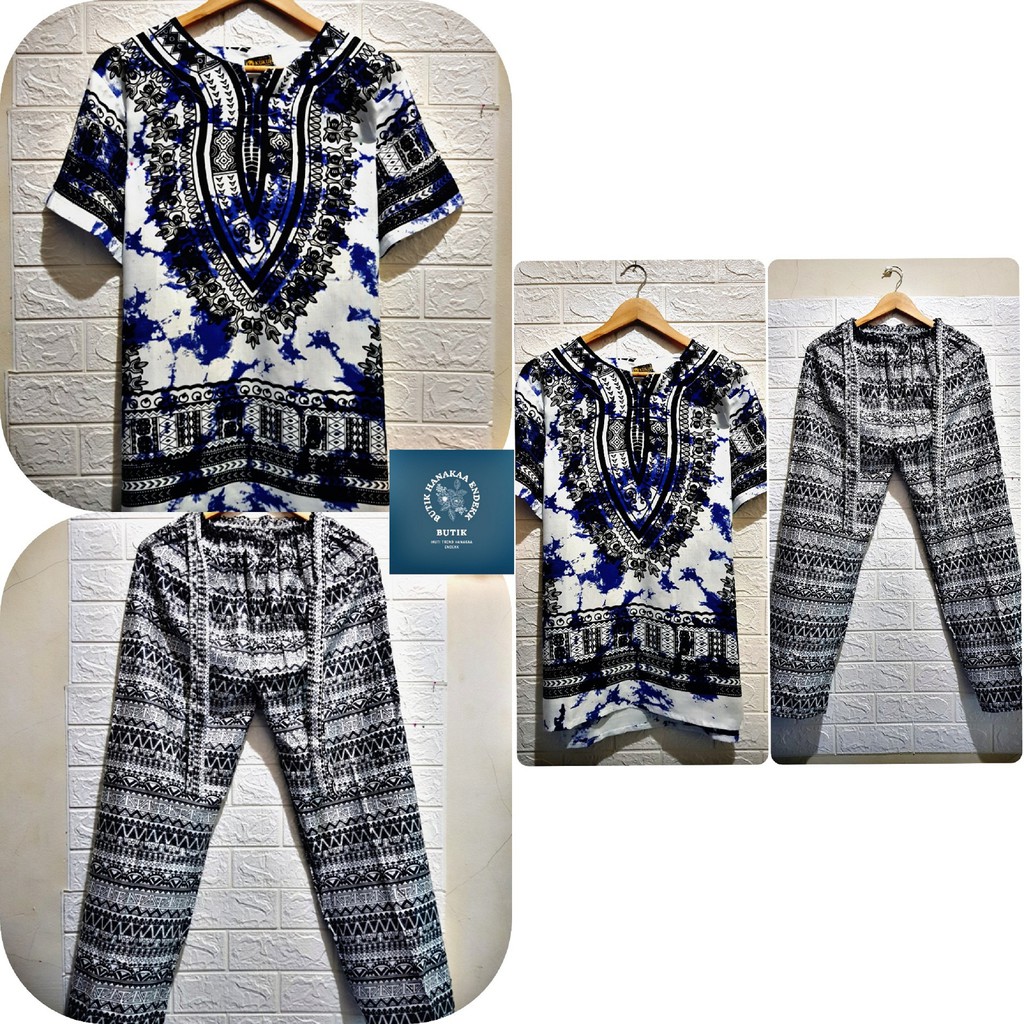 Set/Setelan Baju dan Celana Indie Bercak Fourtwentyy Pria/Wanita (Unisex) Bahan Katun Rayon - Baju Bali - Baju Dashiki - Baju Keren