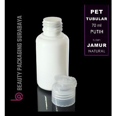 Botol Plastik PET 70ml Tubular Putih Tutup Fliptop Jamur