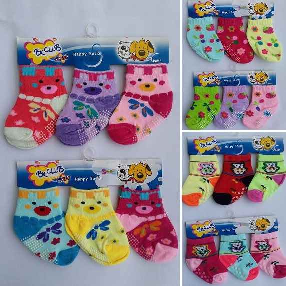 SS - ( 3 in 1 ) 3 Pasang Kaos Kaki Bayi 0 - 2 th / Kaos Kaki Boneka / Kaos Kaki Lipat