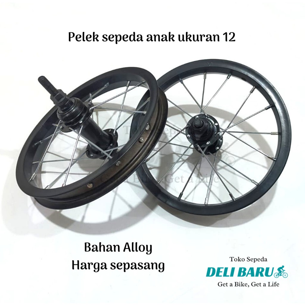 Pelek jadi Wheelset ukuran 12 Velg Alloy hitam sepeda anak