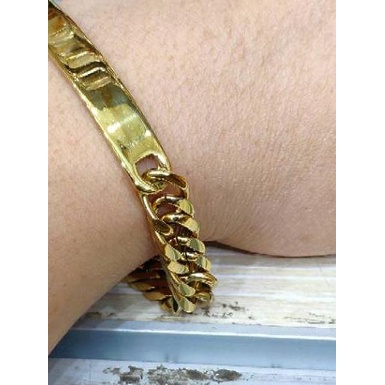 ♦ Bayar Ditempat - Gelang Pria Titanium 316L Emas Rantai Plat Rapat ☋