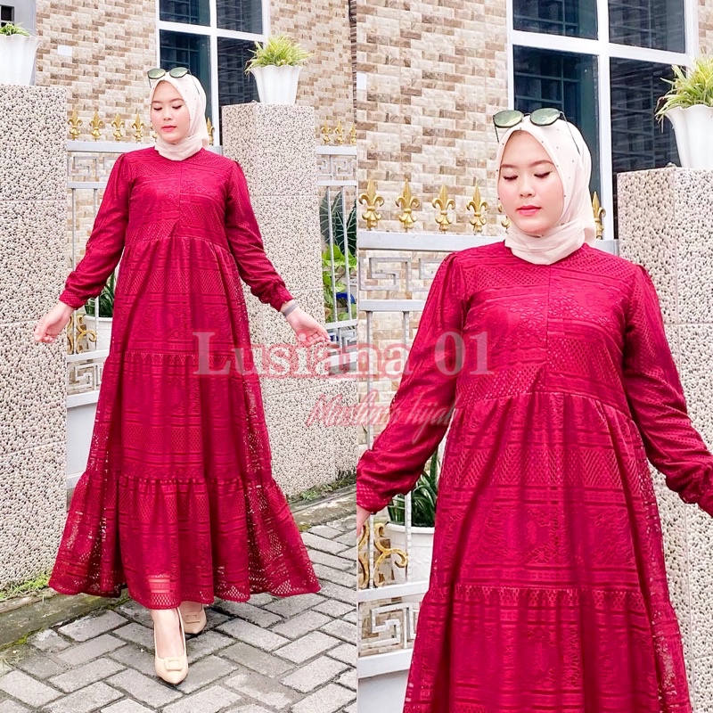 GAMIS LACE (lusiana 01)/ GAMIS MUSLIM/GAMIS TERBARU/GAMIS BROKAT SUSUN