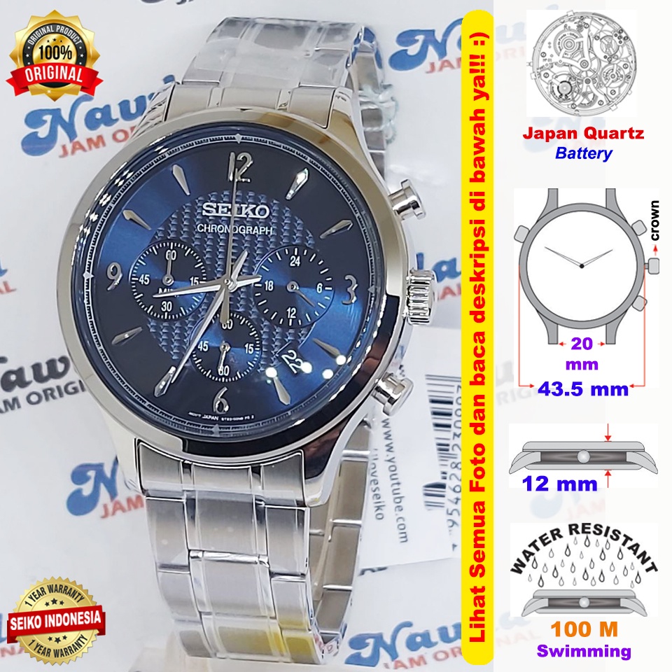 Seiko Quartz SSB339P1 Chronograph Blue - Jam Tangan Pria SSB339