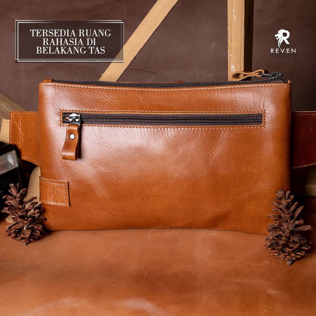 REVEN LEATHER - Waistbag pria Waistbag Multifungsi kulit Asli