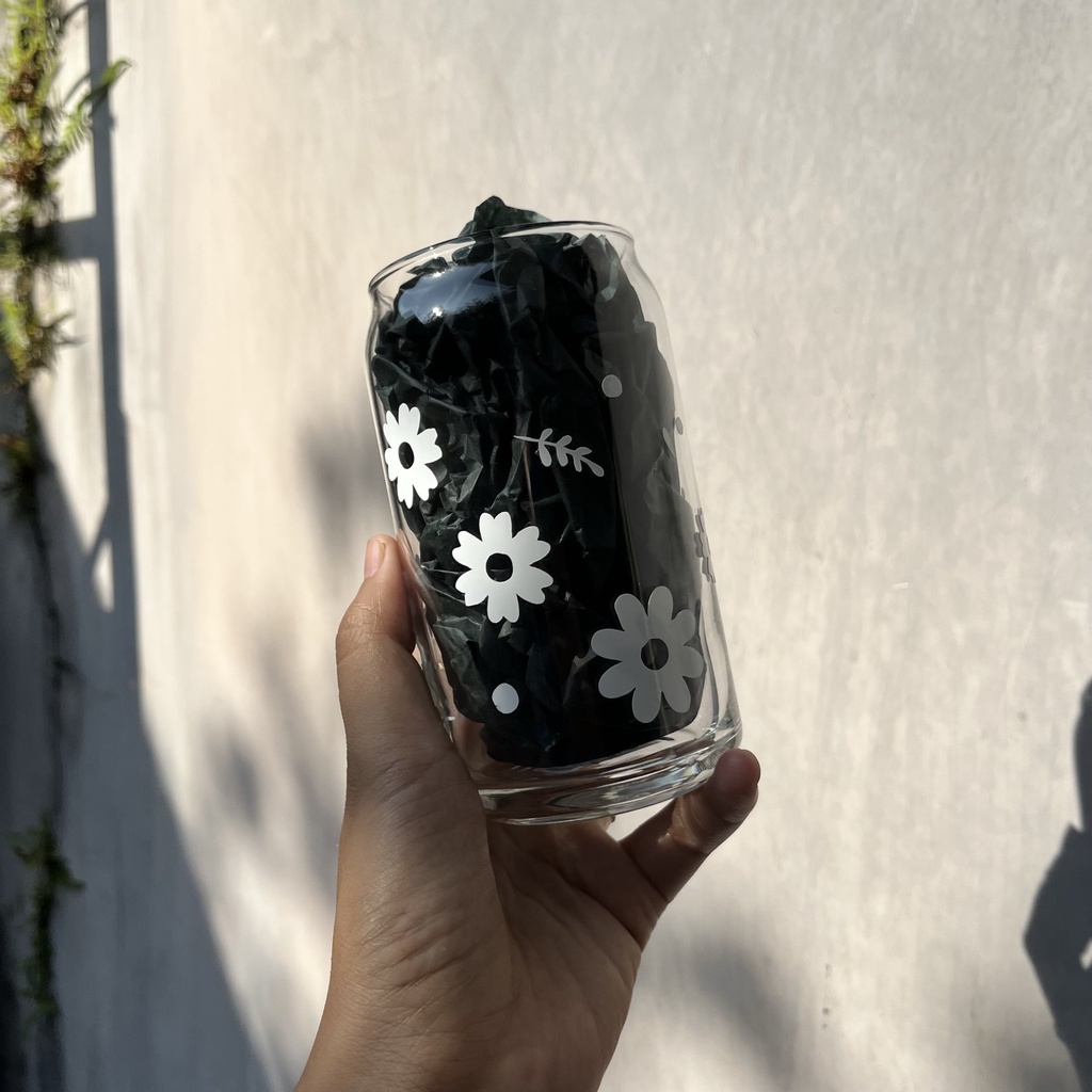Gelas Aesthetic Bunga | Gelas Aesthetic | Gelas Kaca Transparan | Gelas Motif Bunga Flower