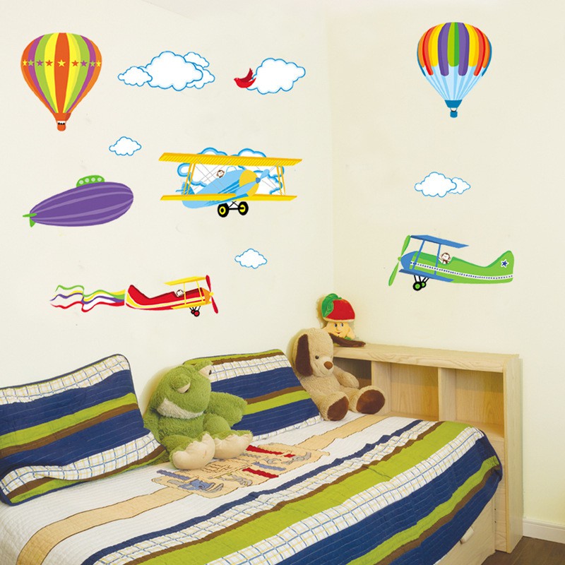 RELIZA WALL STICKER / STIKER DINDING HELIKOPTER PESAWAT BALON UDARA ANAK KIDS AWAN ANGKASA JM6607