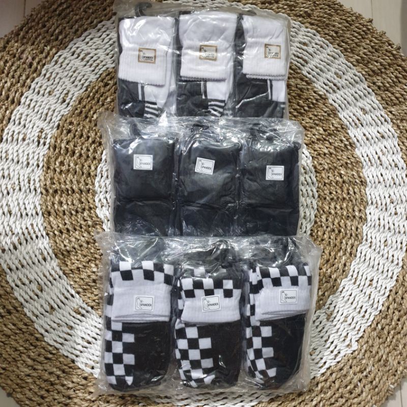 (GROSIR) 1 Lusin Kaos Kaki Sekolah Mata Kaki hitam polos, putih telapak hitam, putih polos, catur