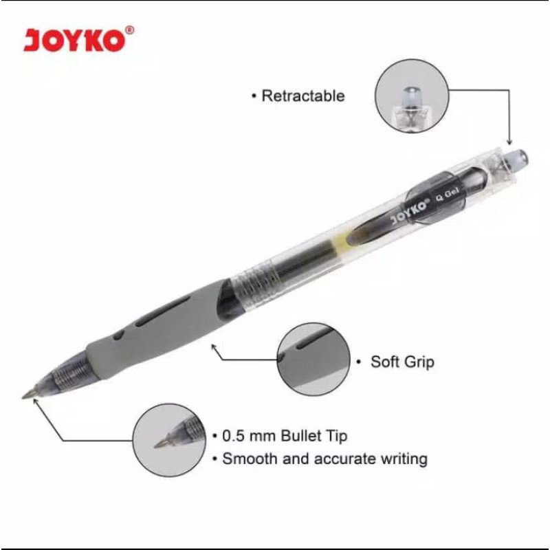 pulpen / ball pen GEL joyko GP 265 gel 0,5 mm , tinta hitam eceran 3500 ( 1 lsn 12 PC 37500 )