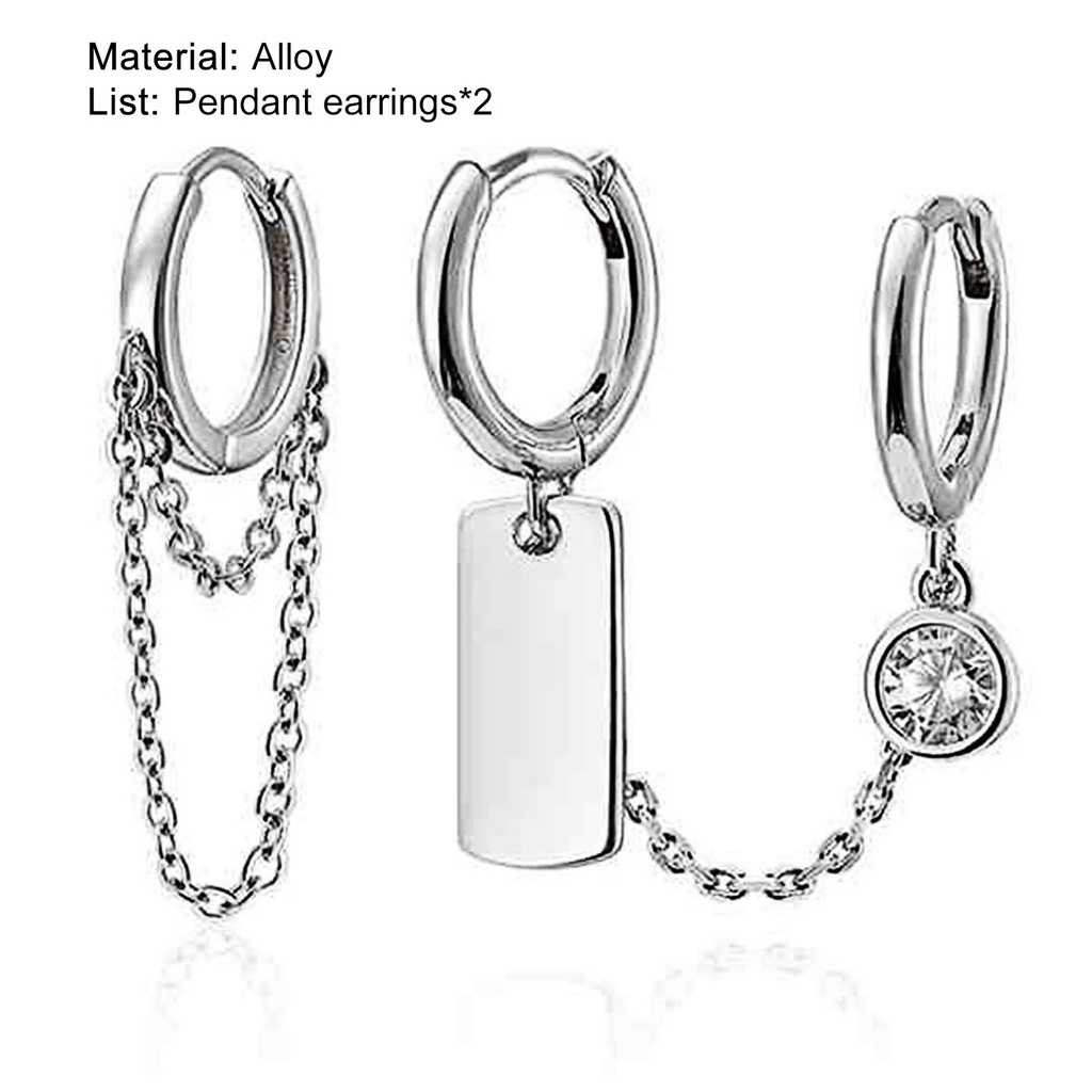 2 Pcs / Set Anting Hoop Rantai Liontin Lingkaran Asimetris Bahan Alloy Untuk Tindik Telinga