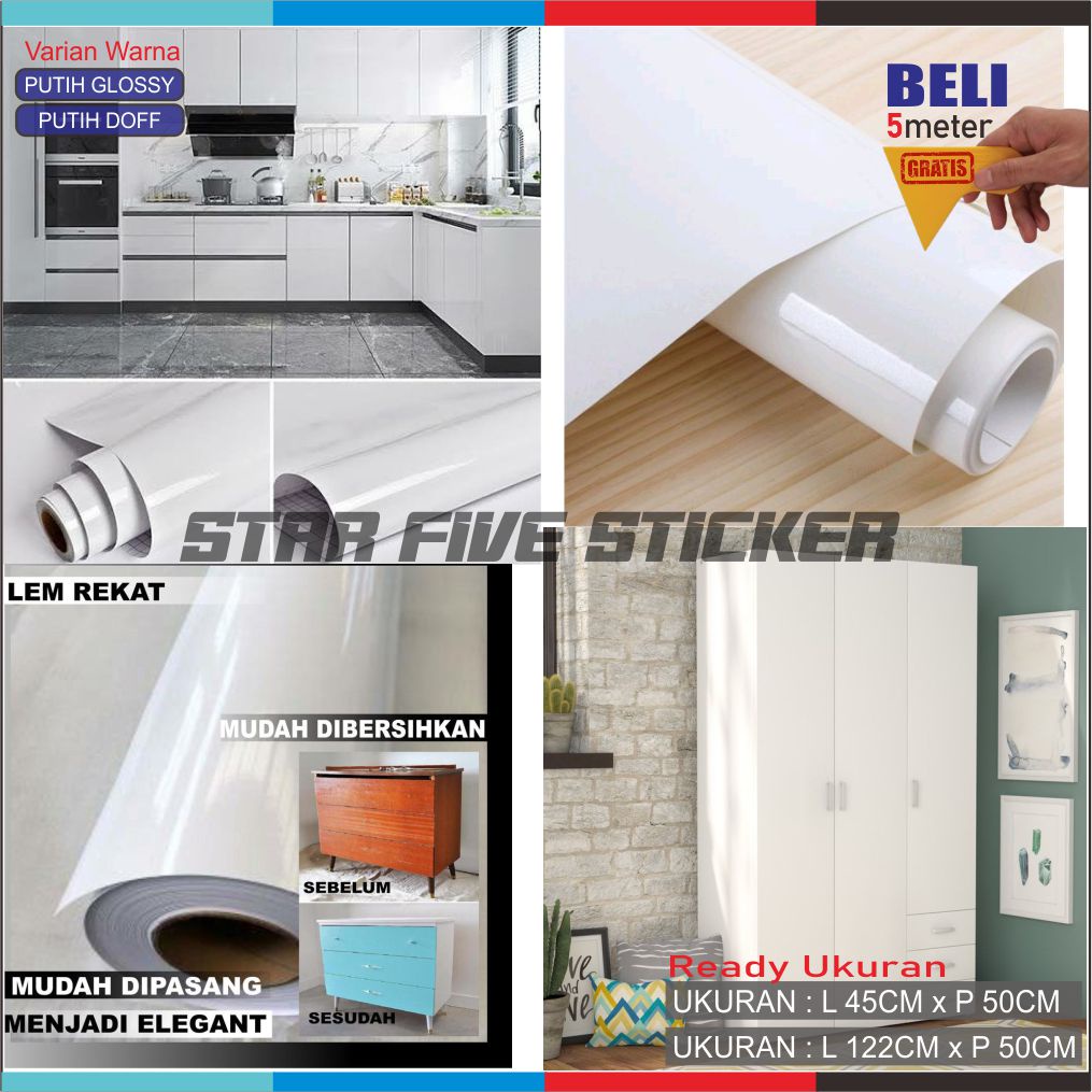 Wallpaper Stiker Lemari Meja Dapur Anti Air dan Warna Putih Polos