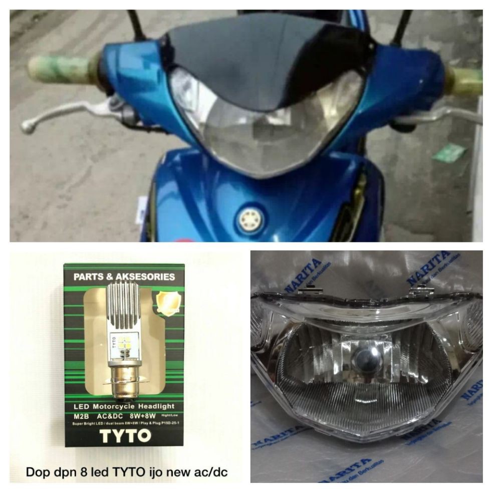 Paket Reflektor Lampu Depan Mio New Mio Smile Plus Lampu LED H4 Motor Matic AC DC 18 Watt