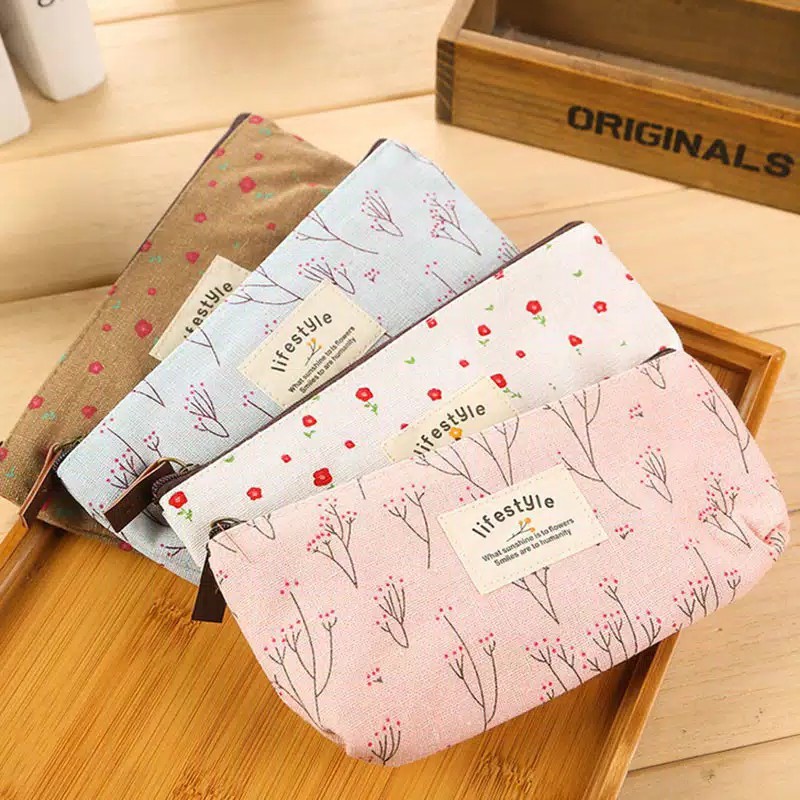 Pencil Case Canvas Tempat Kotak Pensil Tepak Murah Korean 