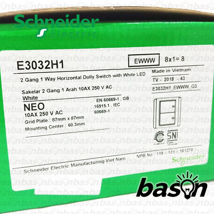 Schneider NEO HORIZONTAL 2 Gang 1 Way - Saklar 2 Tombol 1 Arah dengan lampu indikator