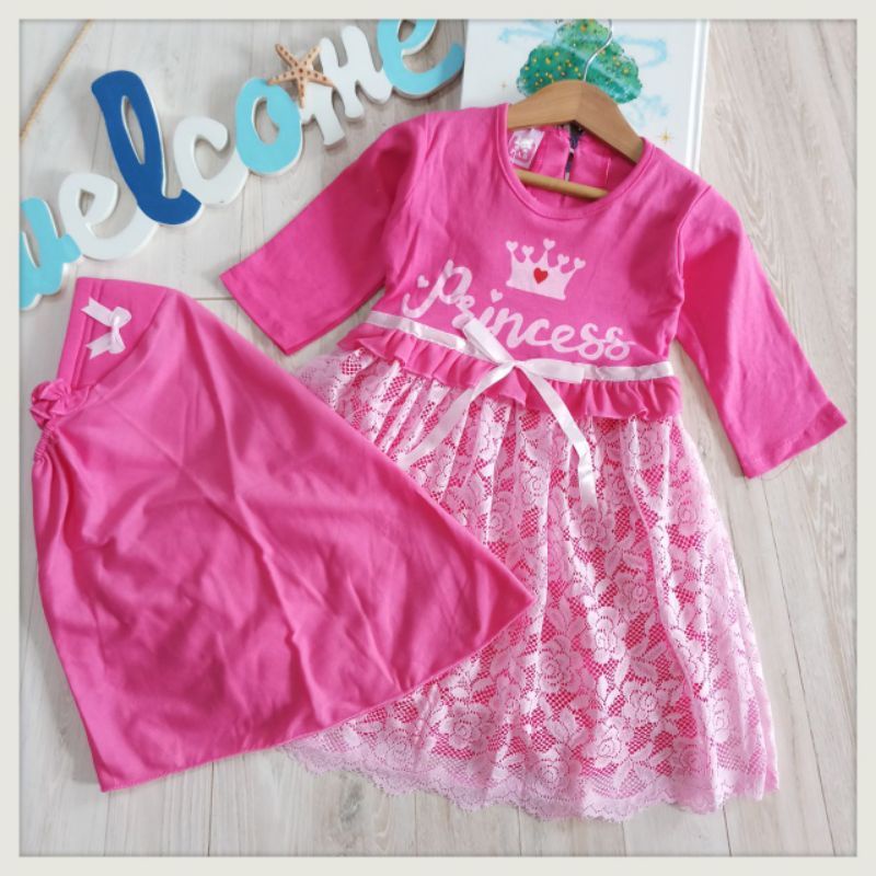 Gamis Bayi perempuan 1 tahun brukat muslim set hijab