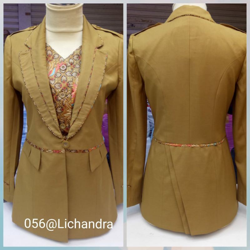 Stelan blazer pns/pemda/khaki muda lis batik/rok span