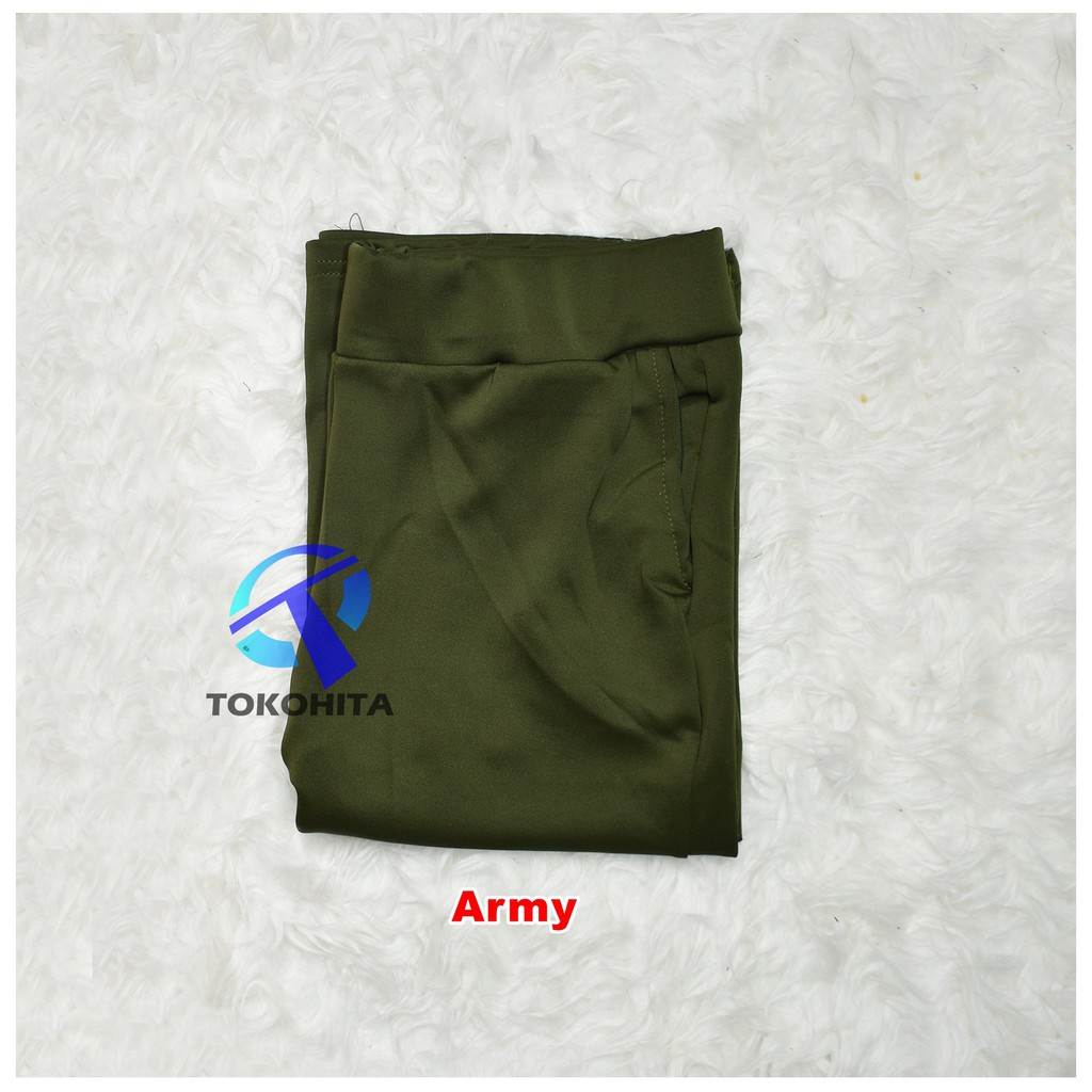 Morashop Celana Kulot Pendek Bahan Scuba, Celana Dewasa 7/8 Fit to XL-Hijau Army