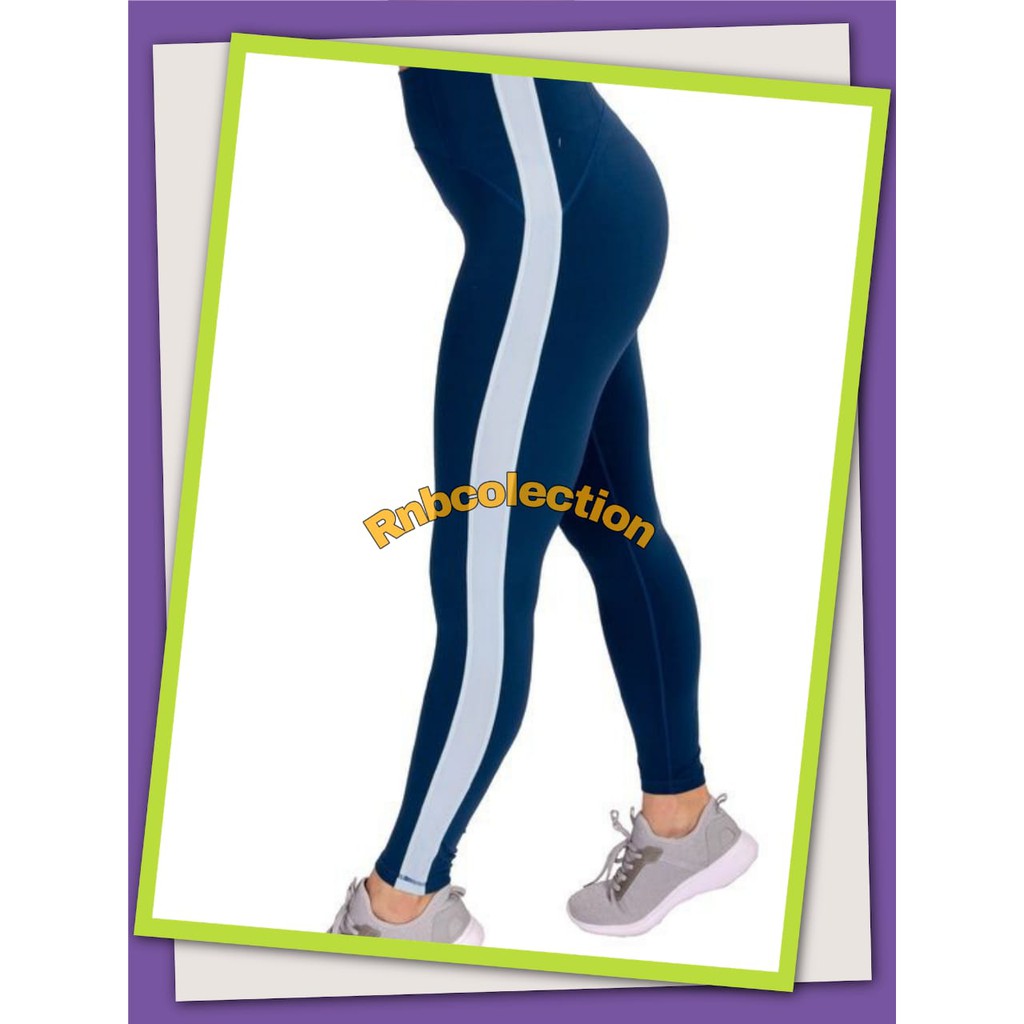 Lejing Garis Putih Bahan Tebal Legging List Putih Ukuran Standar Bahan Lembut Dan Nyaman