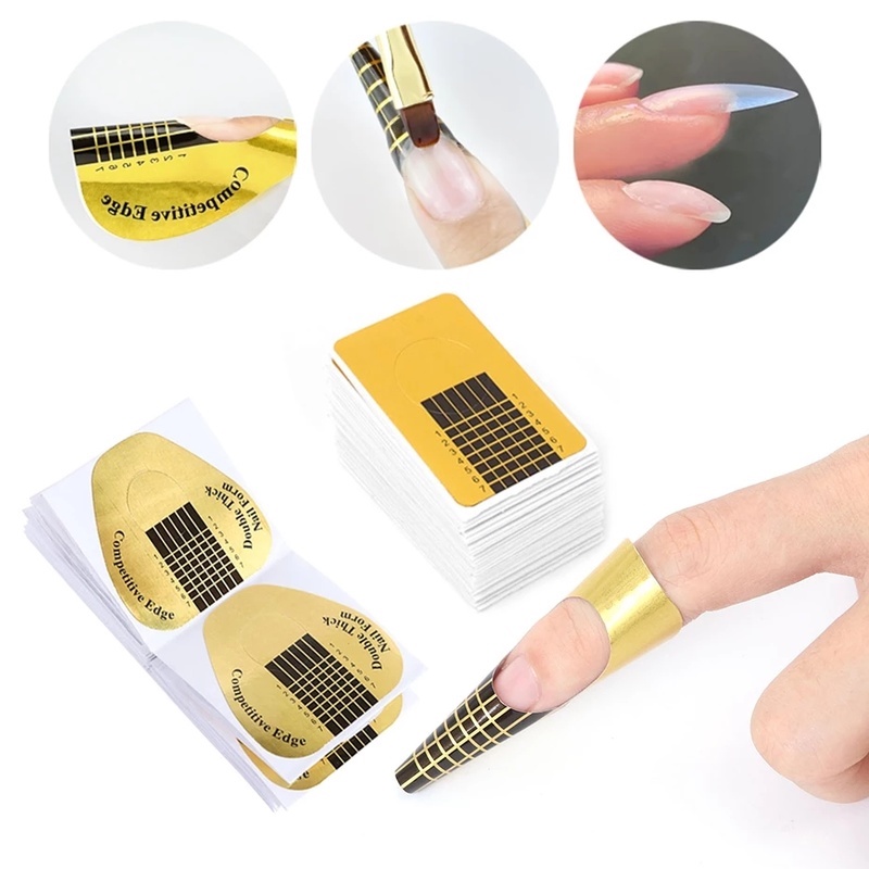 (50 / 100pcs) Stiker Kuku Diy Warna Gold Bahan Akrilik Untuk Nail Art